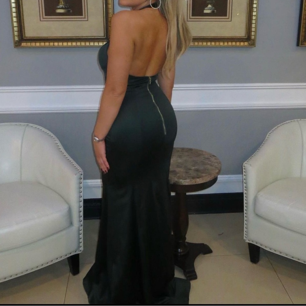 Deep Green could pass as black halter gown